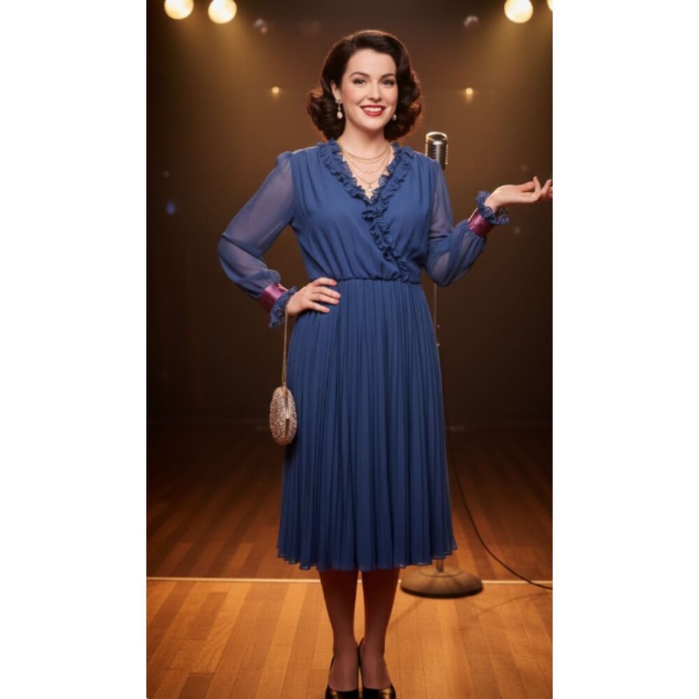 Rue St Honore Paris Boutique Annie Corvall‎ Ruffle Navy Dress Size Medium